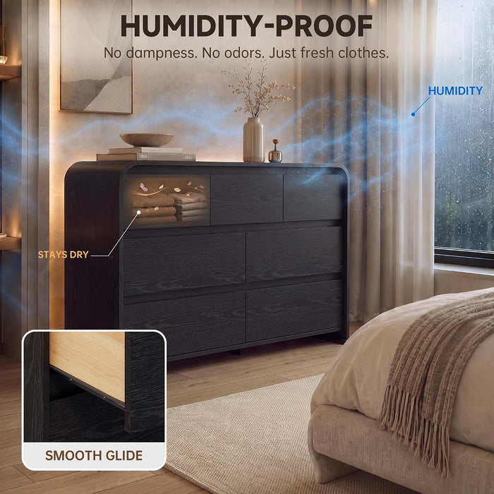 Black Dresser for Bedroom, 47.2" Wood Chest of 7 Drawers