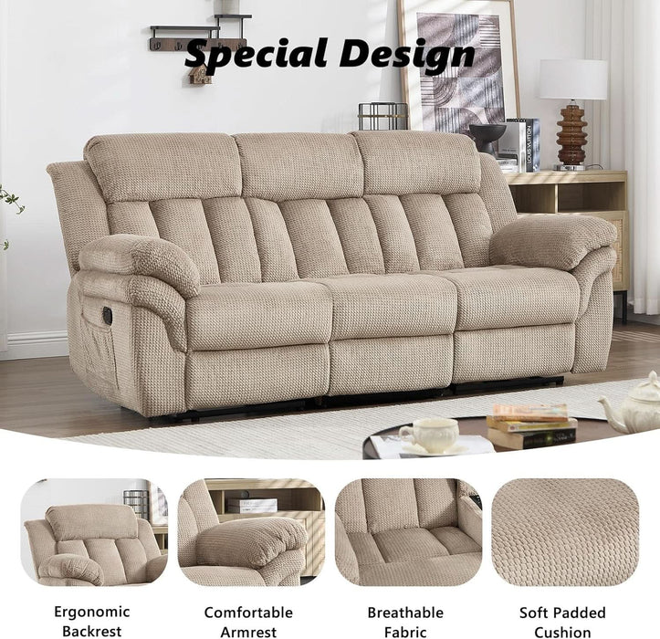 Recliner Sofa Set, Manual Reclining Sofa with Overstuffed Armrest for Living Room,Bedroom Furniture,Office,3 Seat Light Brown