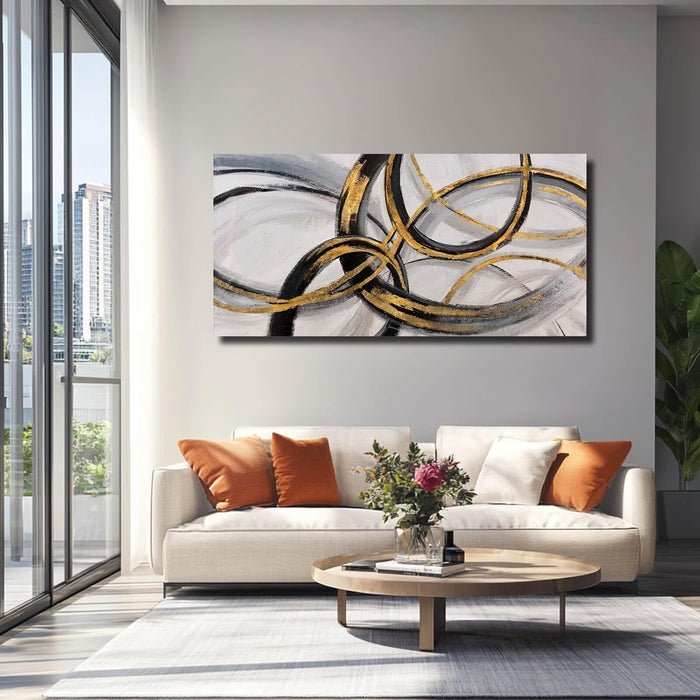 Black Art Modern Art Picture for Bedroom Gray Abstract Oil Painting Home Decorations for Living Room Dining Room Office 24"X48"