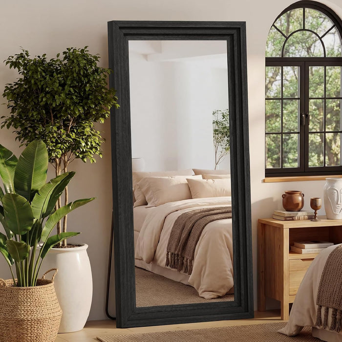 Full Length Mirror 71"X30", Large Solid Wood Frame Floor Mirror, Leaning Floor Mirror, Stable Frame, Shatterproof Glass, Modern Classic Style for Bedroom, Living Room, Entryway