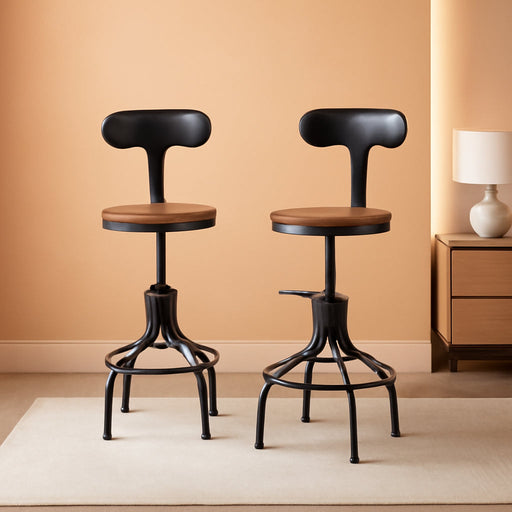 Rustic Industrial Adjustable Barstool, Set of 2