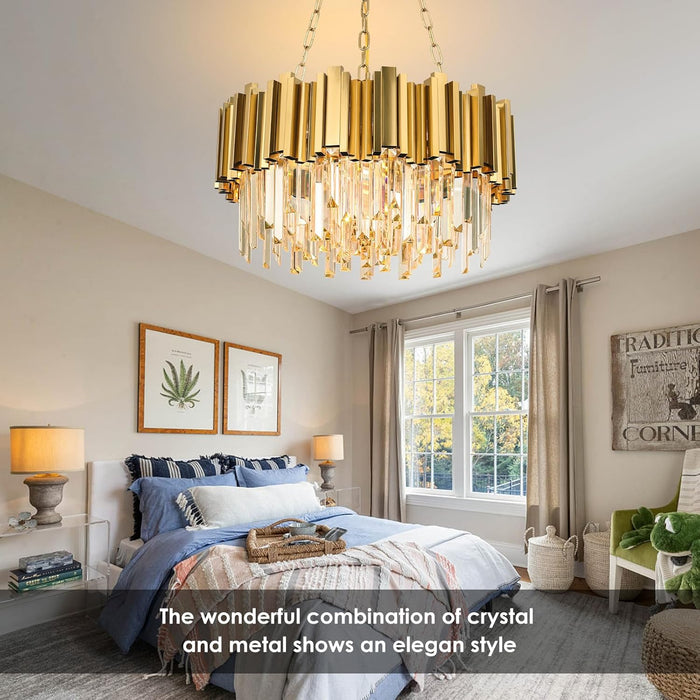 Gold Modern Crystal Chandelier 22In Timeless Elegance