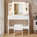 White Vanity Desk with Mirror and Lights, Makeup Vanity with 10 LED Bulbs and 3 Color Modes, Dressing Table Set with Power Outlets, Storage Drawers and Chair for Bedroom