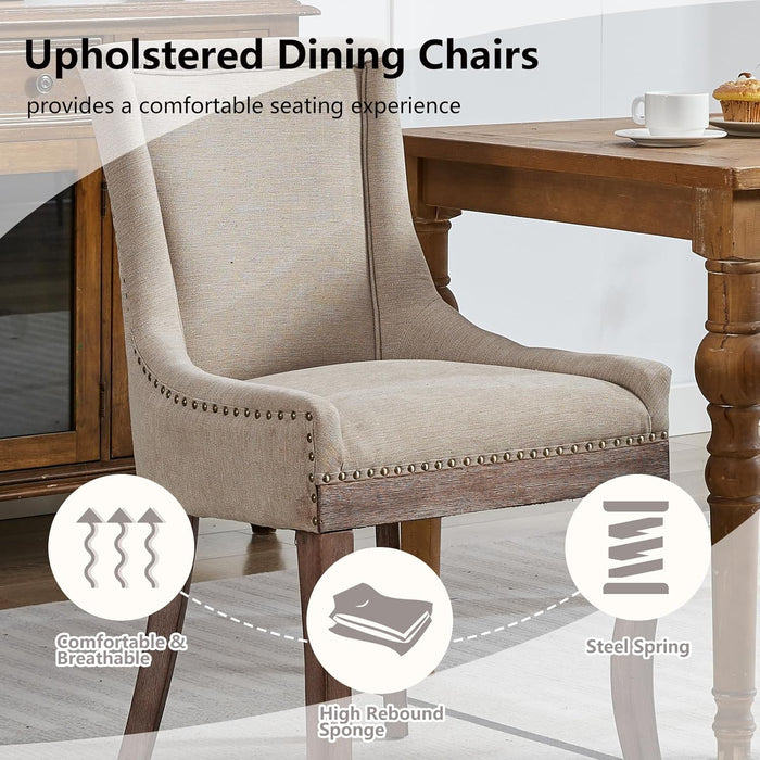 Modern Dining Chairs Set of 4, High Back Dining Chairs Side Chairs with Solid Wood Legs, Upholstered Fabric Dining Room Chairs for Dining Room Kitchen, Beige