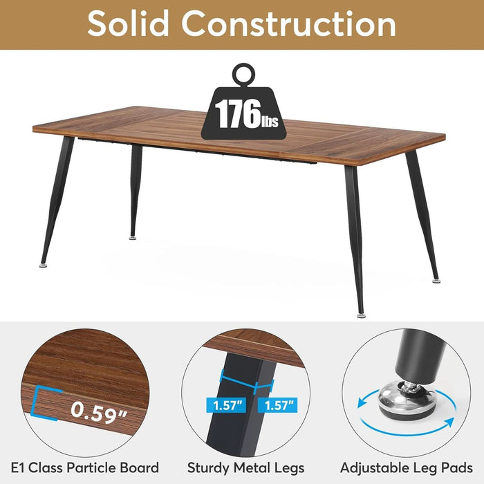 70.9 Inch Large Dining Table for 6 to 8, Industrial Kitchen Table Furniture with Metal Legs, Modern Faux Wood Rectangular Dinner Table for Dining Room, Rustic Brown/Black