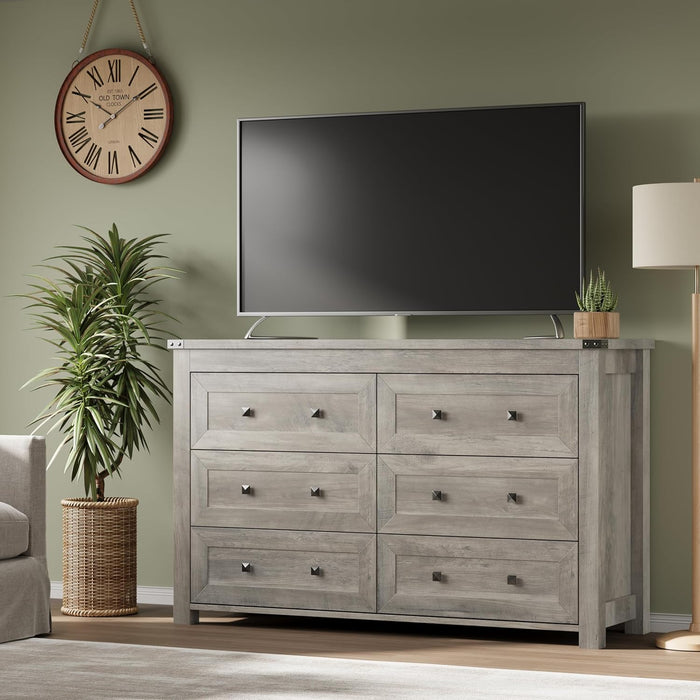 Six-Drawer Dresser With Metal Handles Storage Unit