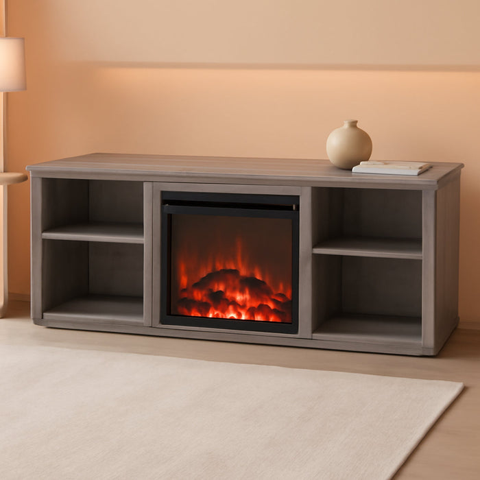 Classic 70 Inch TV Stand with Fireplace, French Oak Grey