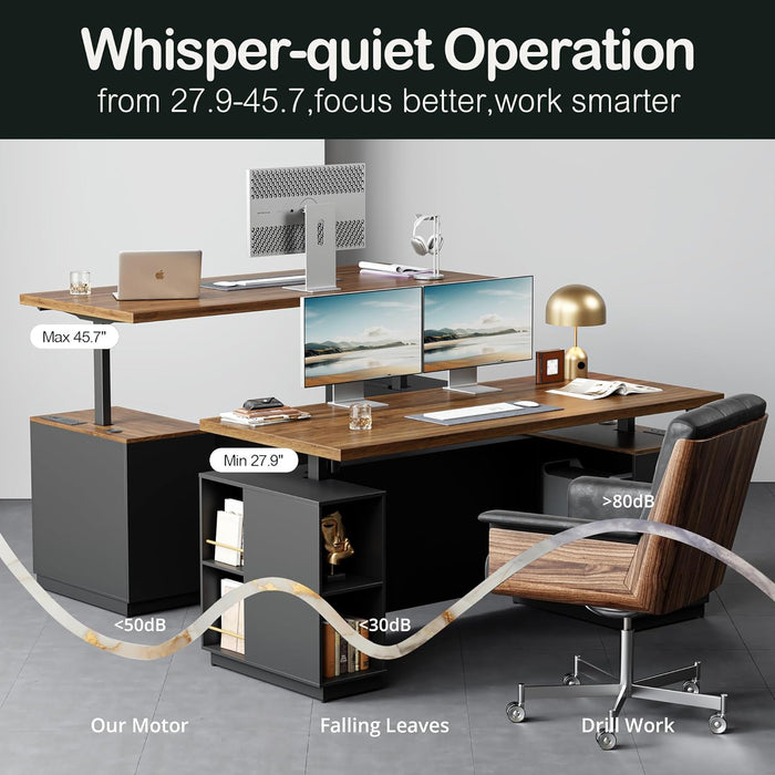 Walnut SeventyOneInch Height Adjustable Standing Desk Cabinets