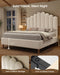 Full Size 57" Tall Boucle Bed Frame with Cloud Upholstered Headboard, Soft Bedframe with round Corners, Solid Wood Legs, No Box Spring Needed, Easy Assembly, White