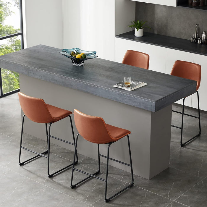Counter Height Bar Stools Set of 4, Modern Counter Stool Faux Leather Barstools with Back, 26 Inch Seat Height Island Stools Countertop Comfortable Brown Bar Chairs with Metal Legs
