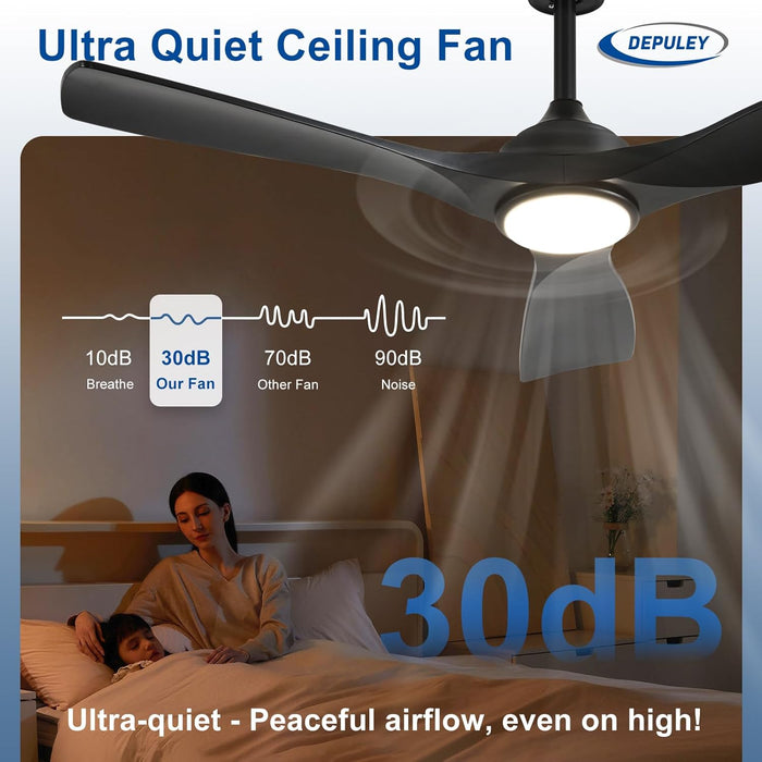 52 Inch Black Ceiling Fan With DimmableIntegratedLight