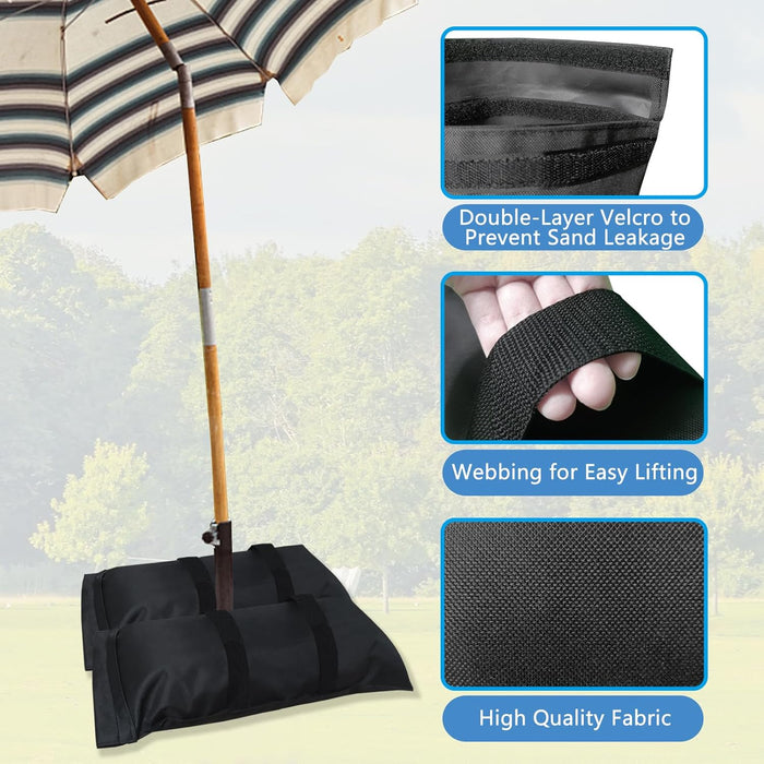 Extra Large Umbrella Base Weight Fillable Sandbags, Weight Bags(110Lbs) for Patio Umbrellas, Sandbag Weights for Umbrella for Outdoor Garden，Set of 2，Black(Without Sand)