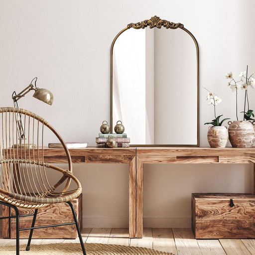 Vintage Baroque Gold Arched Mirror 24" X 36", Ornate Antique Wall Mirror with Metal Frame, Elegant Decorative for Entryway, Living Room, Bedroom, Hallway, or Bathroom Décor