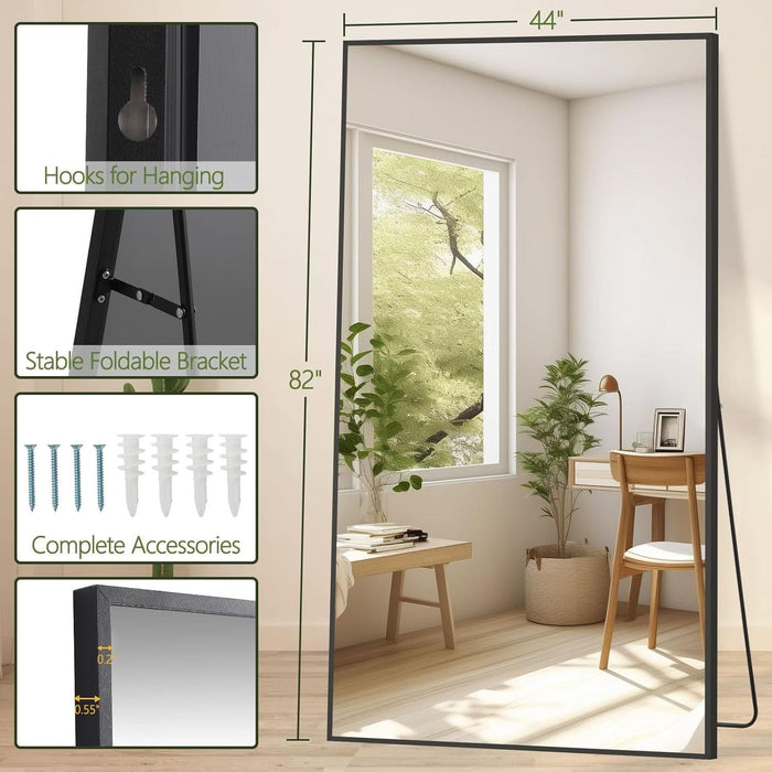 82"X44" Oversized Floor Mirror Freestanding, Oversized Mirror Full Length for Bedroom Living Room Dressing Room Gym Yoga Hair Salon, Black Mirror Full Length with Shatterproof Tempered Glass