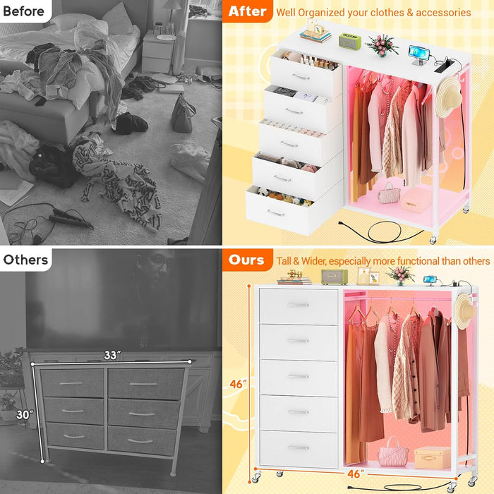 White Dresser with Rack & Charging Station