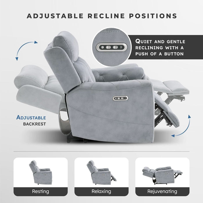 Wll Hugger Power Double Reclining Sof, Microfiber Home Theter Seting, Chrging Ports/Hidden Cup Holders/djustble Hedrest/Dimond Tufting, Power Recliner Couch for Living Room, Gry