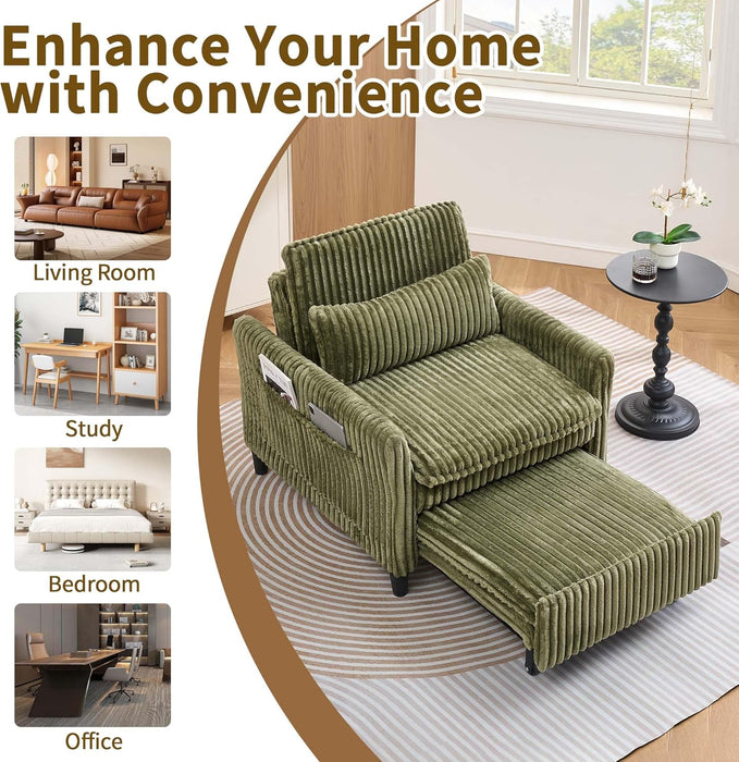 Corduroy Convertible Sofa Bed With ForestGreen Fabric