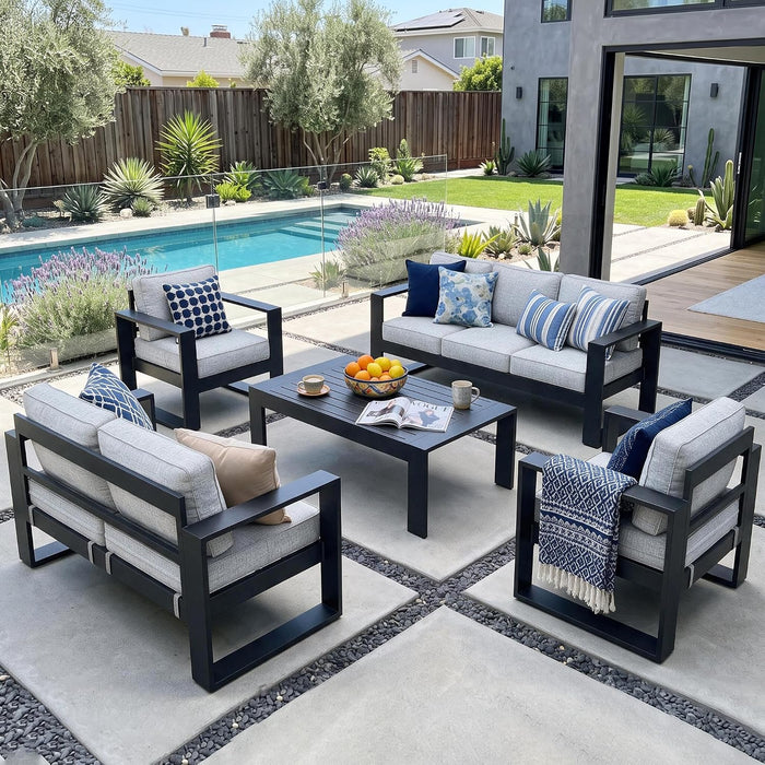 5-Piece Outdoor Aluminum Furniture Set with Coffee Table for Patio, Deck