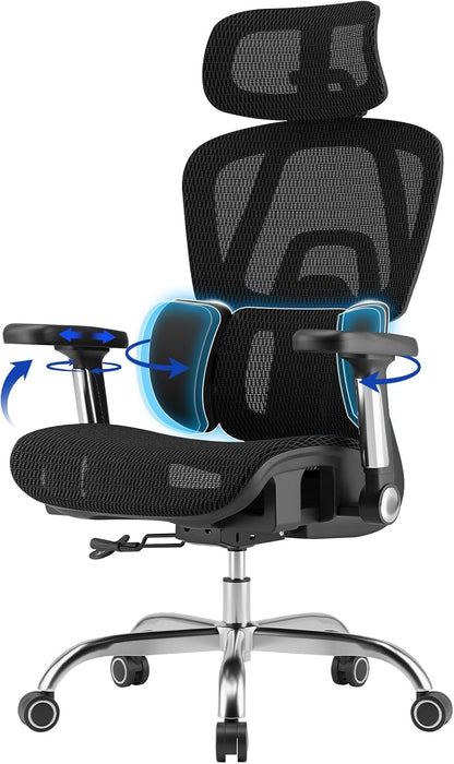 Mesh Office Chair Breathable, Office Chairs, Desk Chair with Adjustable Lumbar Support, Computer Chair, 5D Flip-Up Armrests, 330Lbs Capacity, Tilt Lock, 3D Headrest