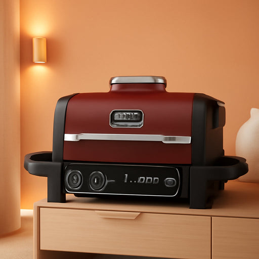 Ninja OG701 Woodfire Outdoor Grill & Smoker, 7-In-1 Master Grill, BBQ Smoker, Air Fryer plus Bake, Roast, Dehydrate, & Broil, Uses Woodfire Pellets(1 Pack Included), Portable, Electric, Red
