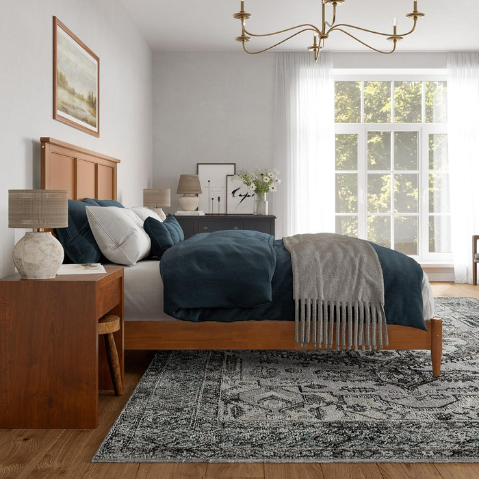 , Charlotte King Solid Wood Low Profile Platform Bed, Light Toffee