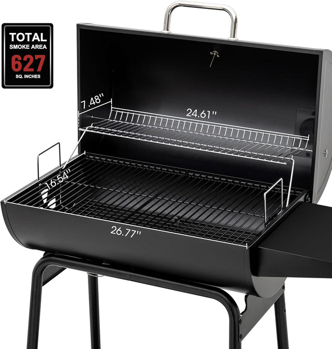 CC1830 30 Inch Barrel Charcoal Grill with Side Table, Outdoor BBQ Grill with 627 Sq. In. Cooking Space for Backyard, Patio and Parties, Black