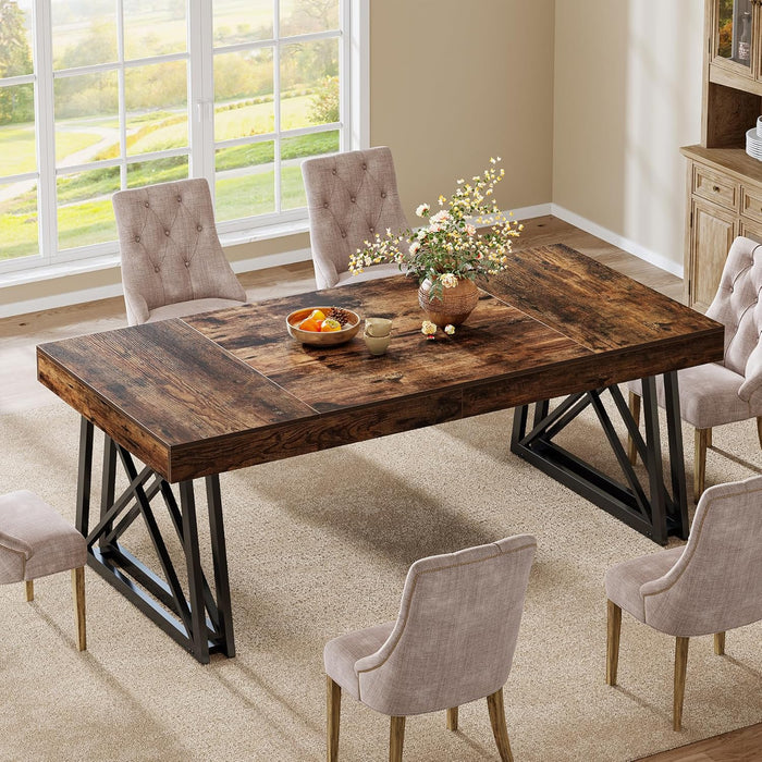 IndustrialStyle Brown Farmhouse Dining Table Metal Legs