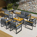 6 Pieces Outdoor Patio Furniture Set, Modern Metal Balcony Furniture with Plastic-Wood Coffee Table, All-Weather Patio Conversation Set with Thick Cushion for Balcony, Porch, Gray