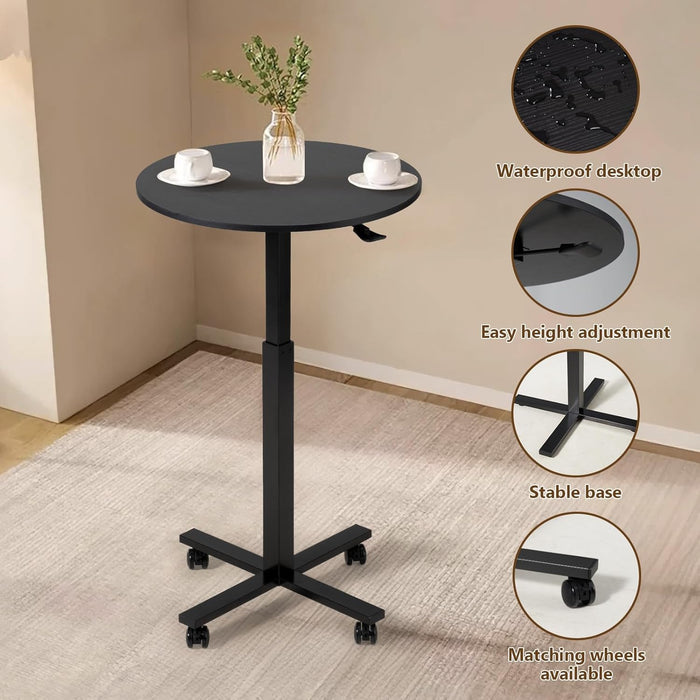 Bar Table,Round Dining Table with Height Adjustment,23.8-Inch Top, 41 Inch Adjustable Range, Comes with 4 Wheels, Ideal for Small Bar & Café(Rustic Brown), Set of 1 (Black)