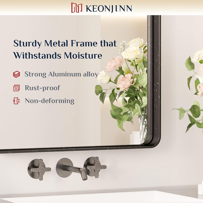 24 X 36 Inch Black Vanity Mirror, Aluminum Frame Bathroom Mirror