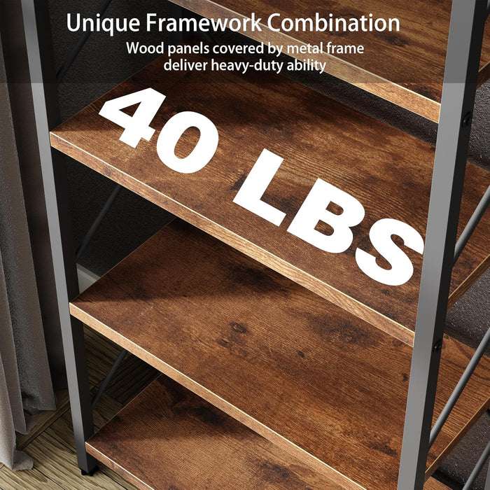 5 Tiers Bookshelf, Classically Tall Bookcase Shelf, Industrial Book Rack, Modern Book Holder in Bedroom/Living Room/Home/Office, Storage Rack Shelves for Book, Brown