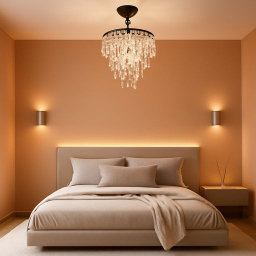 Small Crystal Chandelier Flush Mount Ceiling Light 3 Tiers Raindrops Crystal Chandeliers for Bedroom Hallway Foyer Living Room Entryway Closet,Black