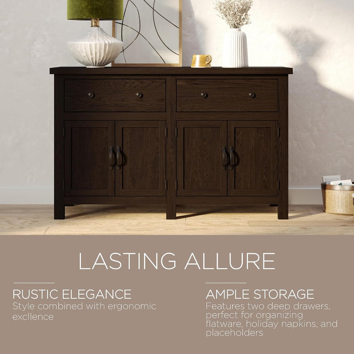 Maven Lane Felix Rustic Large Wooden Sideboard, Accent Buffet Server Table with Doors for Kitchen or Living Room in Weathered Brown Finish