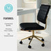 Ivy Armless Swivel Task Chair for Home Office in Black Faux Leather with Polished Brass Frame