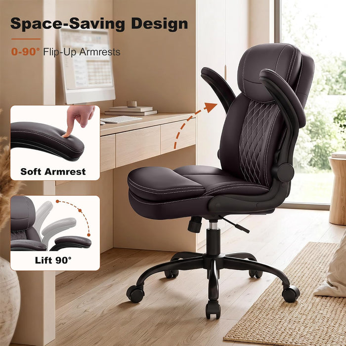 PU Leather Office Chair, Computer Desk Chair with Dual Back Support