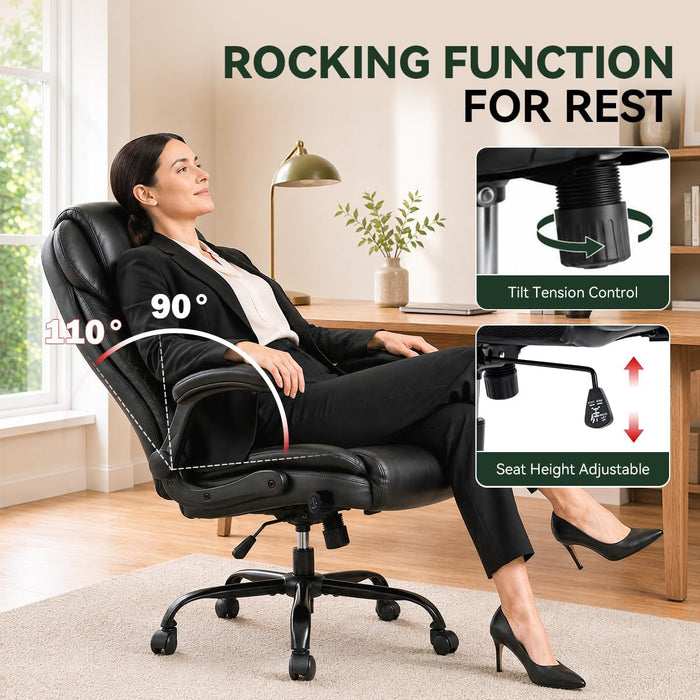 Ergonomic Office Chair - High Back PU Leather Desk Chair Black