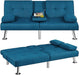 Convertible Sofa Bed Adjustable Fabric Couch Sleeper Modern Recliner Reversible Loveseat Folding Daybed Guest Bed, Removable Armrests, Cup Holders, 3 Angles, 772Lb Capacity, Aqua Blue