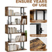 5-Tier Geometric Bookcase,S Shaped Bookshelf, Wood Decorative Storage Shelving, Modern Freestanding Display Shelves, Tall Book Shelf Unit for Living Room Bedroom, Rustic Brown