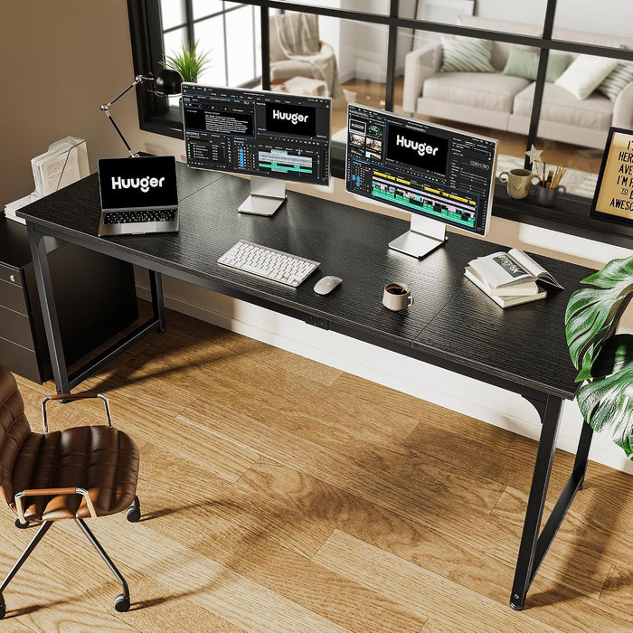 Computer Desk, 70 Inch Office Desk, Gaming Desk with Storage, Writing Desk Work Desk for Home Office, Study, Long Simple Desk, Large Legroom, Metal Frame, Black