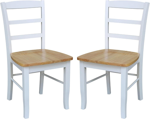 Madrid Ladderback, Set of 2 Dining Chairs , Solid Wood Kitchen/Dining Chairs, Parawood Construction, 18.1"W X 19.3"D X 35.2"H, 225 Lb Weight Capacity, Elegant, Durable, White/Natural