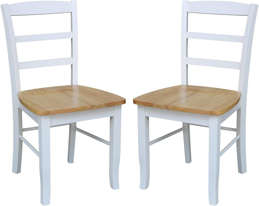 Madrid Ladderback, Set of 2 Dining Chairs , Solid Wood Kitchen/Dining Chairs, Parawood Construction, 18.1"W X 19.3"D X 35.2"H, 225 Lb Weight Capacity, Elegant, Durable, White/Natural