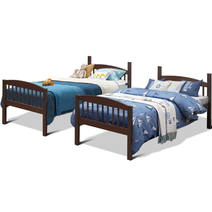 Hardwood Twin Bunk Beds with Inclined Ladder and Safety Guardrails