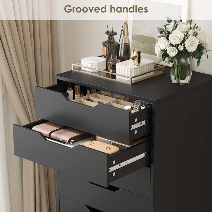 44.5" Tall Black Dresser, 8 Drawer Dresser with Groove Handles