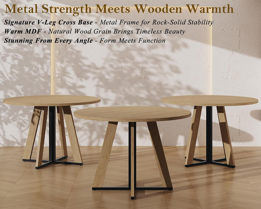 42 Inch round Dining Table for 4, Farmhouse Kitchen Table, round Dining Room Table with Metal Legs for Small Spaces & Apartment, Space-Saving Circle Wood Dinner Table, Natural