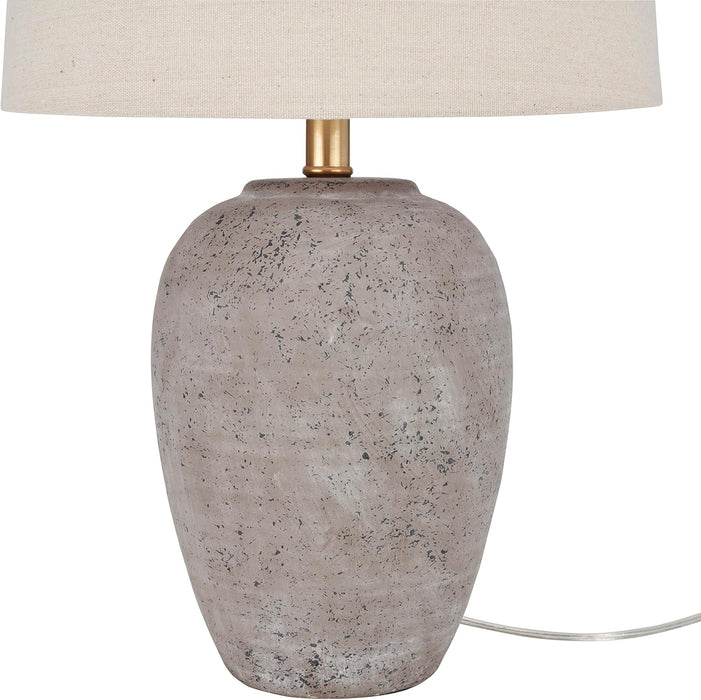 Home 23" Greyish Brown Earth Tone Rustic Farmhouse Ceramic Table Lamp for Bedroom, Living Room, Dining, Office, with Beige Linen Shade