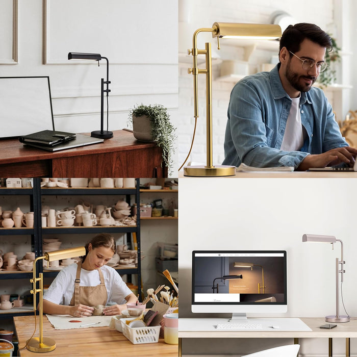 Aurora LED Pharmacy Desk Lamp - Swing Arm, Industrial Design for Reading, Crafting, Work,10W LED, Adjustable Height 18.5-24.5 Inches - Ideal for Living Room, Bedside, Office, Antique Brass