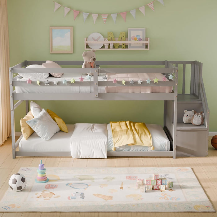 CharcoalGray SpaceSaving Twin Over Bunk Bed Staircase
