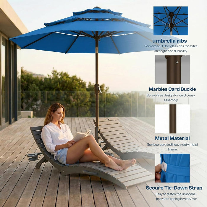 10Ft Patio Umbrella, 3 Tier Outdoor Market Table Umbrellas with 8 Fiberglass Ribs and Push Button Tilt, Windproof, Vented Canopy, UV Protection for Deck, Pool, Backyard
