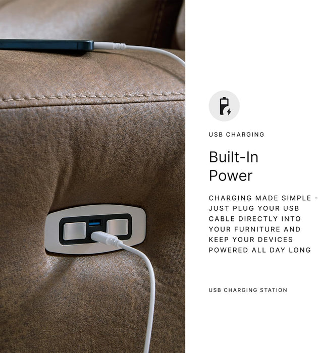 Signature Design by Ashley Bealeaf Contemporary Power Reclining Sofa with Position Lock, Adjustable Headrest and USB Charging Ports, Dark Brown
