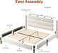 Queen Size Bed Frame, Upholstered Queen Bed Frame with Charging Stations, Storage Headboard Adjustable, Bedroom, Apartment, Dorm, Noise-Free, No Box Springs Needed, Beige